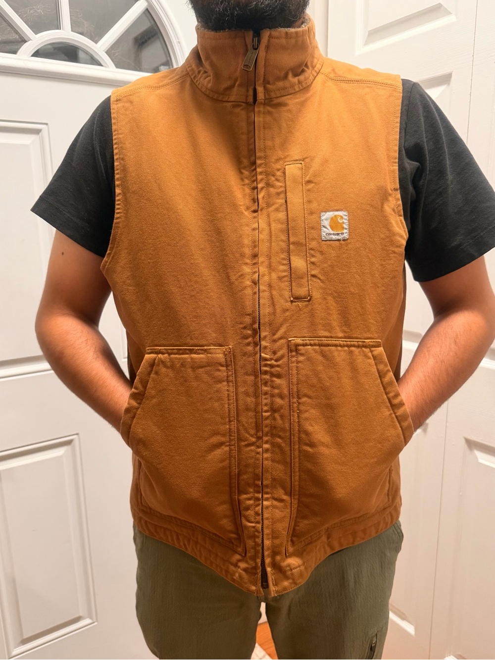 Carhartt Brown Duck Canvas Work Vest with High Collar